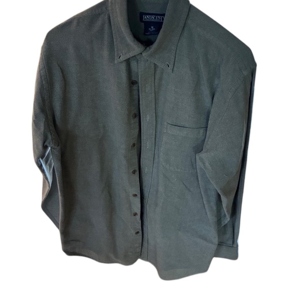 Lands End Y2K Herringbone Shirt 100% Cotton Button down w/ Button Down Collar